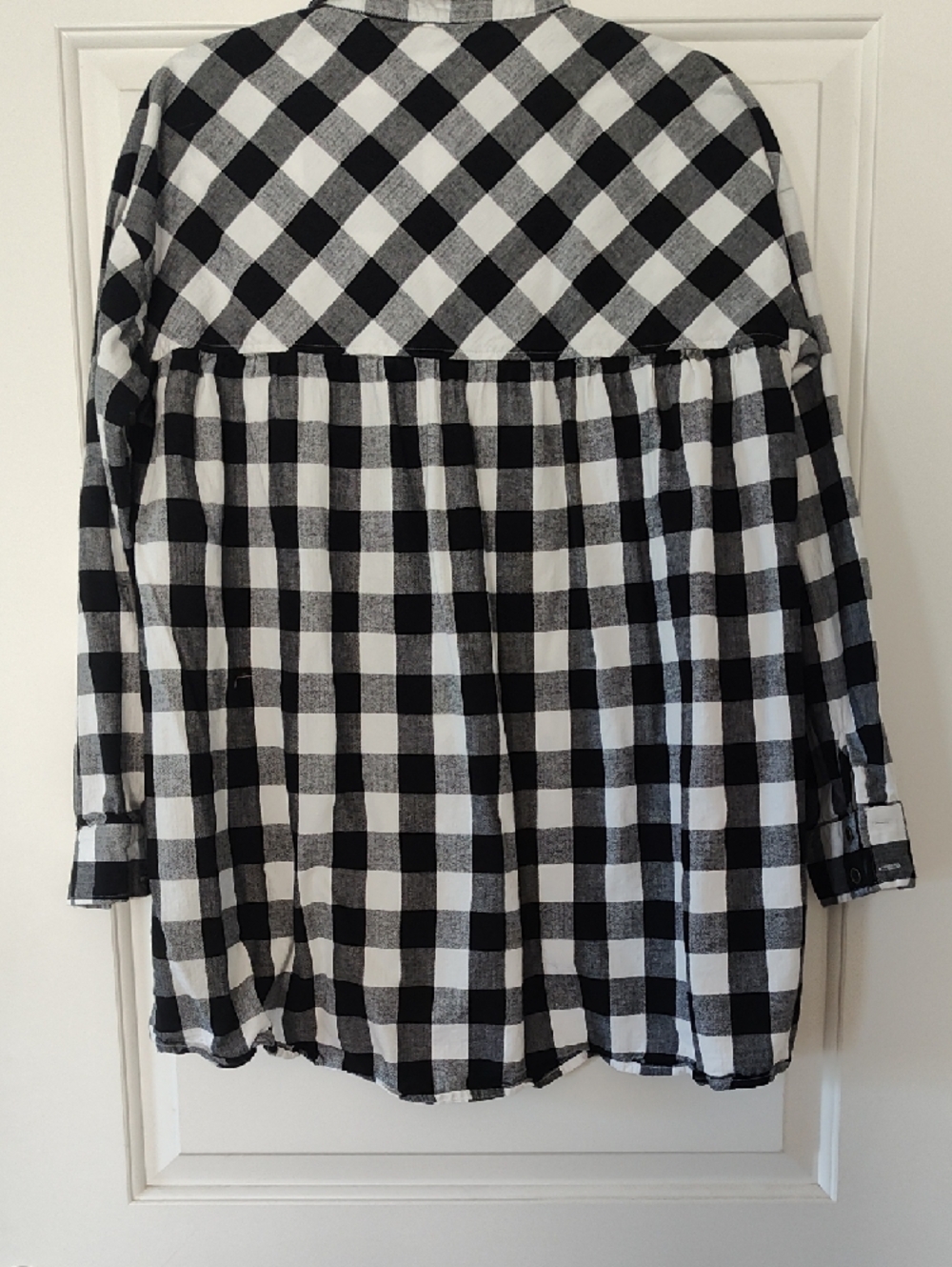 JustFab Black and White Buffalo Plaid Button Down Tunic - Picture 3 of 3
